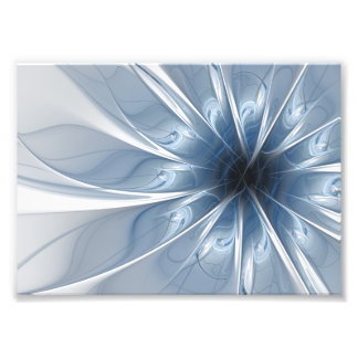Weiche und zarte blaue Fraktal Fantasie Blume cu Fotodruck