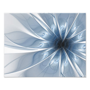 Weiche und zarte blaue Fraktal Fantasie Blume cu Fotodruck