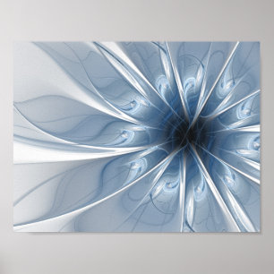 Weiche und zarte blaue Fraktal Fantasie Blume cu Poster