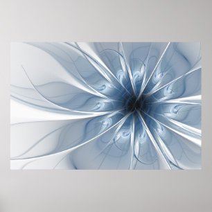Weiche und zarte blaue Fraktal Fantasie Blume cu Poster