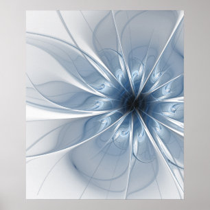 Weiche und zarte blaue Fraktal Fantasie Blume cu Poster