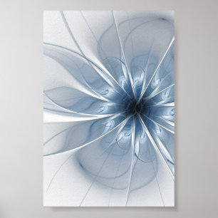 Weiche und zarte blaue Fraktal Fantasie Blume cu Poster