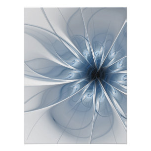 Weiche und zarte blaue Fraktal Fantasie Blume cu Poster