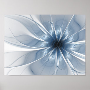 Weiche und zarte blaue Fraktal Fantasie Blume cu Poster