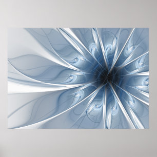 Weiche und zarte blaue Fraktal Fantasie Blume cu Poster