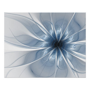 Weiche und zarte blaue Fraktal Fantasie Blume cu Poster