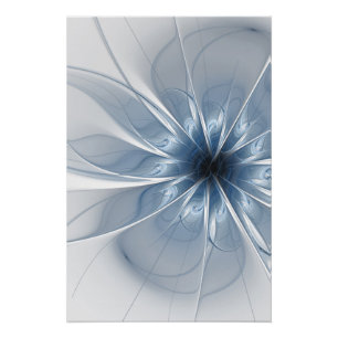 Weiche und zarte blaue Fraktal Fantasie Blume cu Poster