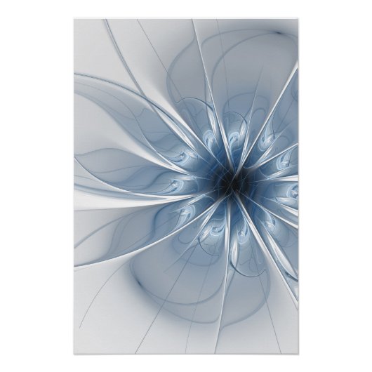 Weiche und zarte blaue Fraktal Fantasie Blume cu Poster (Vorderseite)