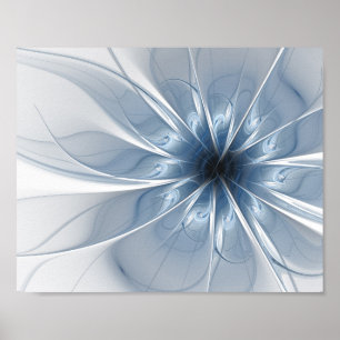 Weiche und zarte blaue Fraktal Fantasie Blume cu Poster