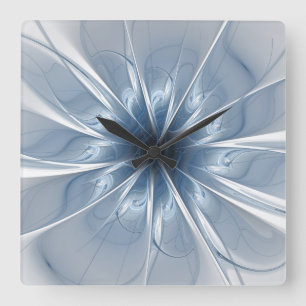 Weiche und zarte blaue Fraktal Fantasie Blume cu Quadratische Wanduhr