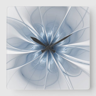Weiche und zarte blaue Fraktal Fantasie Blume cu Quadratische Wanduhr