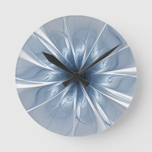 Weiche und zarte blaue Fraktal Fantasie Blume cu Runde Wanduhr
