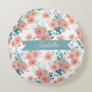 Weiche Vintage-Frühlings-Pink-Blumenmuster persona Rundes Kissen