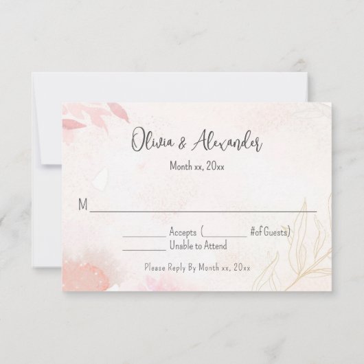 Weiche Wasserfarbe Blush Blumenzange RSVP Einladung (Rückseite)