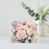 Weiche Wasserfarbe Bouquet mit Rose Peonys Postkarte (Stehend Vorderseite)