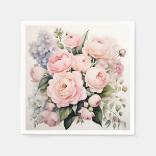 Weiche Wasserfarbe Bouquet mit Rose Peonys Serviette