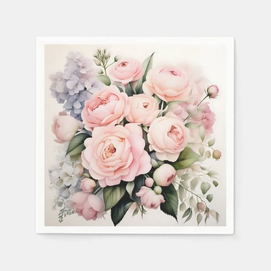 Weiche Wasserfarbe Bouquet mit Rose Peonys Serviette (Vorderseite)