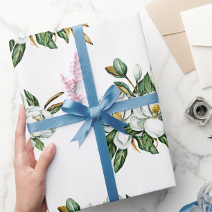 Weiche Wasserfarbe Magnolia Blaues Muster Geschenkpapier