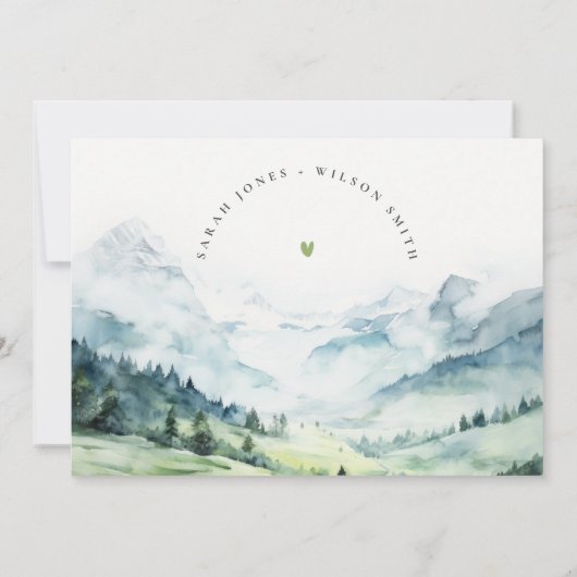 Weiche Wasserfarbe Schneeberg Landschaft Hochzeit Dankeskarte (Rückseite)