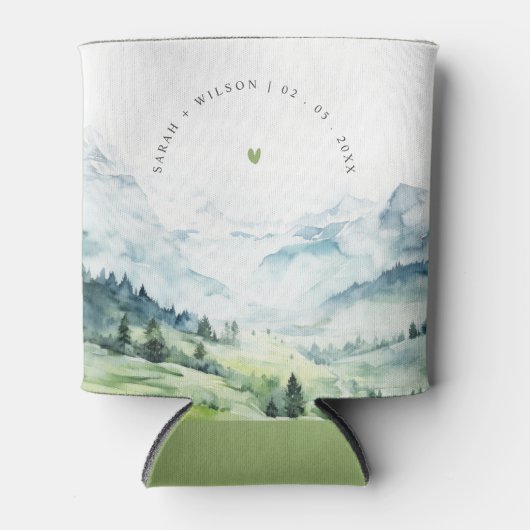 Weiche Wasserfarbe Schneeberg Landschaft Hochzeit Dosenkühler (Vorderseite)