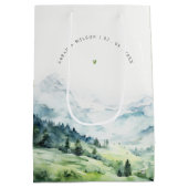 Weiche Wasserfarbe Schneeberg Landschaft Hochzeit Mittlere Geschenktüte (Rückseite)