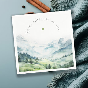 Weiche Wasserfarbe Schneeberg Landschaft Hochzeit Serviette