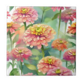 Weiche Wasserfarbe Zinnia Floral Fliese (Vorderseite)