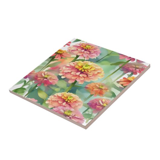 Weiche Wasserfarbe Zinnia Floral Fliese (Seite)
