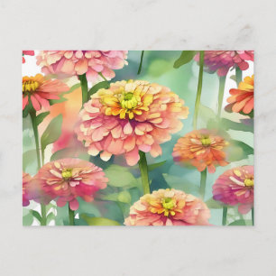 Weiche Wasserfarbe Zinnia Floral Postkarte