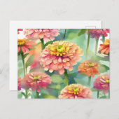 Weiche Wasserfarbe Zinnia Floral Postkarte (Vorne/Hinten)
