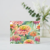 Weiche Wasserfarbe Zinnia Floral Postkarte (Stehend Vorderseite)