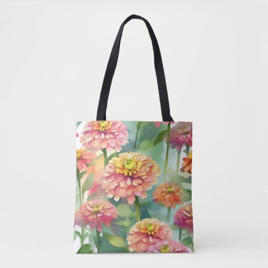 Weiche Wasserfarbe Zinnia Floral Tasche (Vorderseite)
