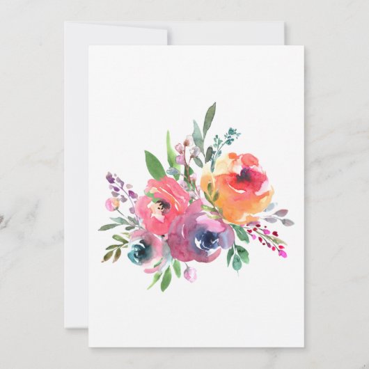 Weiche Wasserfarben Blumen Moderne Elegante Hochze Einladung (Rückseite)