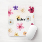 Weiche Wasserfarben-Blumen-Personalisierte-Name-Ma Mousepad (Mit Mouse)