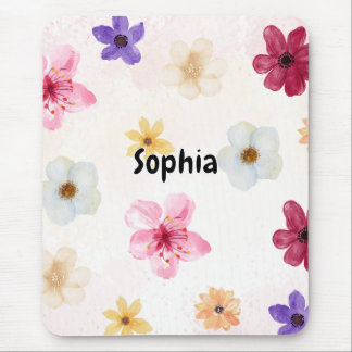 Weiche Wasserfarben-Blumen-Personalisierte-Name-Ma Mousepad
