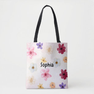 Weiche Wasserfarben-Blumen-Personalisierter Name Tasche