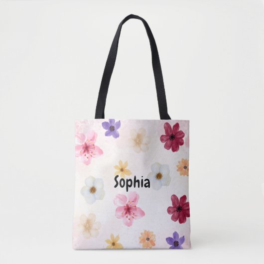 Weiche Wasserfarben-Blumen-Personalisierter Name Tasche (Vorderseite)