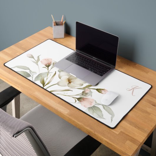 Weiche Wasserfarbenfloral mit Monogramm Schreibtischunterlage (Büro 2)