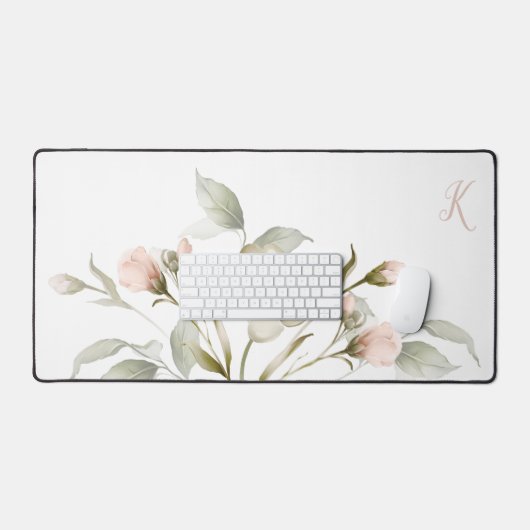 Weiche Wasserfarbenfloral mit Monogramm Schreibtischunterlage (Tastatur & Maus)