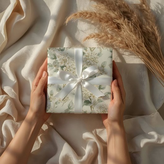 Weiche weiße Hortensien-Blumenmuster Geschenkpapier