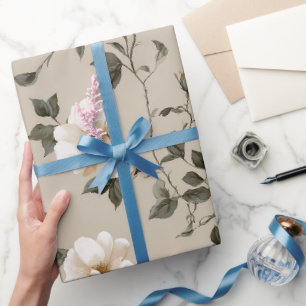 Weiche weiße Rose Beige Blumenmuster Geschenkpapier