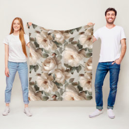Weiche Weiße Rosen Beige Blumenmuster Fleecedecke
