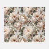 Weiche Weiße Rosen Beige Blumenmuster Fleecedecke (Vorderseite (Horizontal))