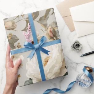 Weiche Weiße Rosen Beige Blumenmuster Geschenkpapier