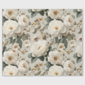 Weiche Weiße Rosen Beige Blumenmuster Geschenkpapier (Flach)