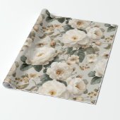 Weiche Weiße Rosen Beige Blumenmuster Geschenkpapier (Ungerollt)