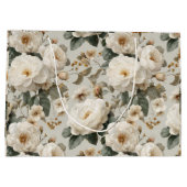 Weiche Weiße Rosen Beige Blumenmuster Große Geschenktüte (Rückseite)