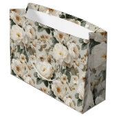 Weiche Weiße Rosen Beige Blumenmuster Große Geschenktüte (Rückseite Schrägansicht)