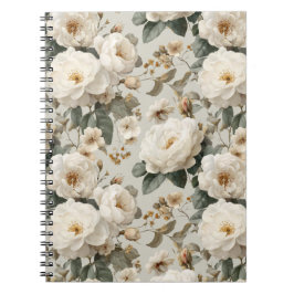 Weiche Weiße Rosen Beige Blumenmuster Notizblock