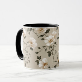 Weiche Weiße Rosen Beige Blumenmuster Tasse